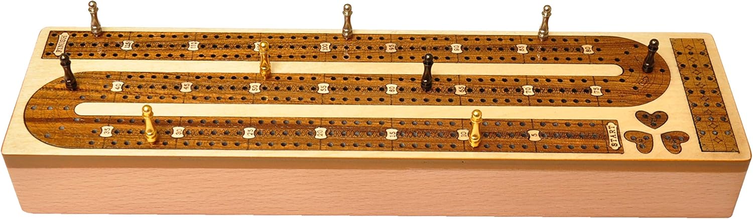 Palm Royal Handicrafts 3 Track Continuous Cribbage Wooden Cribbage Board Made with Maple Wood/Teak Wood and Storage Available for pegs and Cards