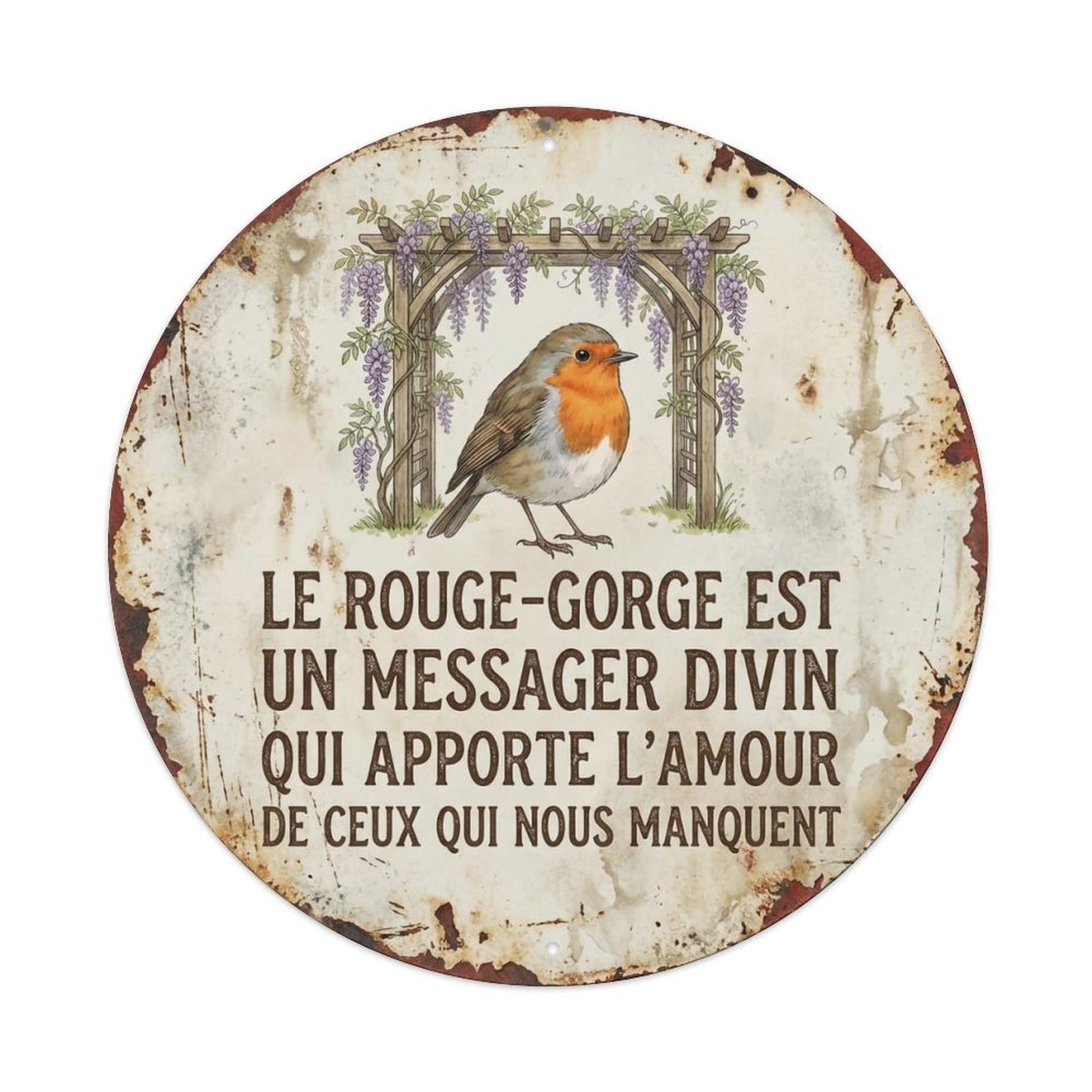 Yrnq Vintage Style Robin Bird Garden Quote Messager Vintage Metal Tin Sign Plaque Wall Decor For Cafe, Club, Garden Round Metal Poster 8X8inch