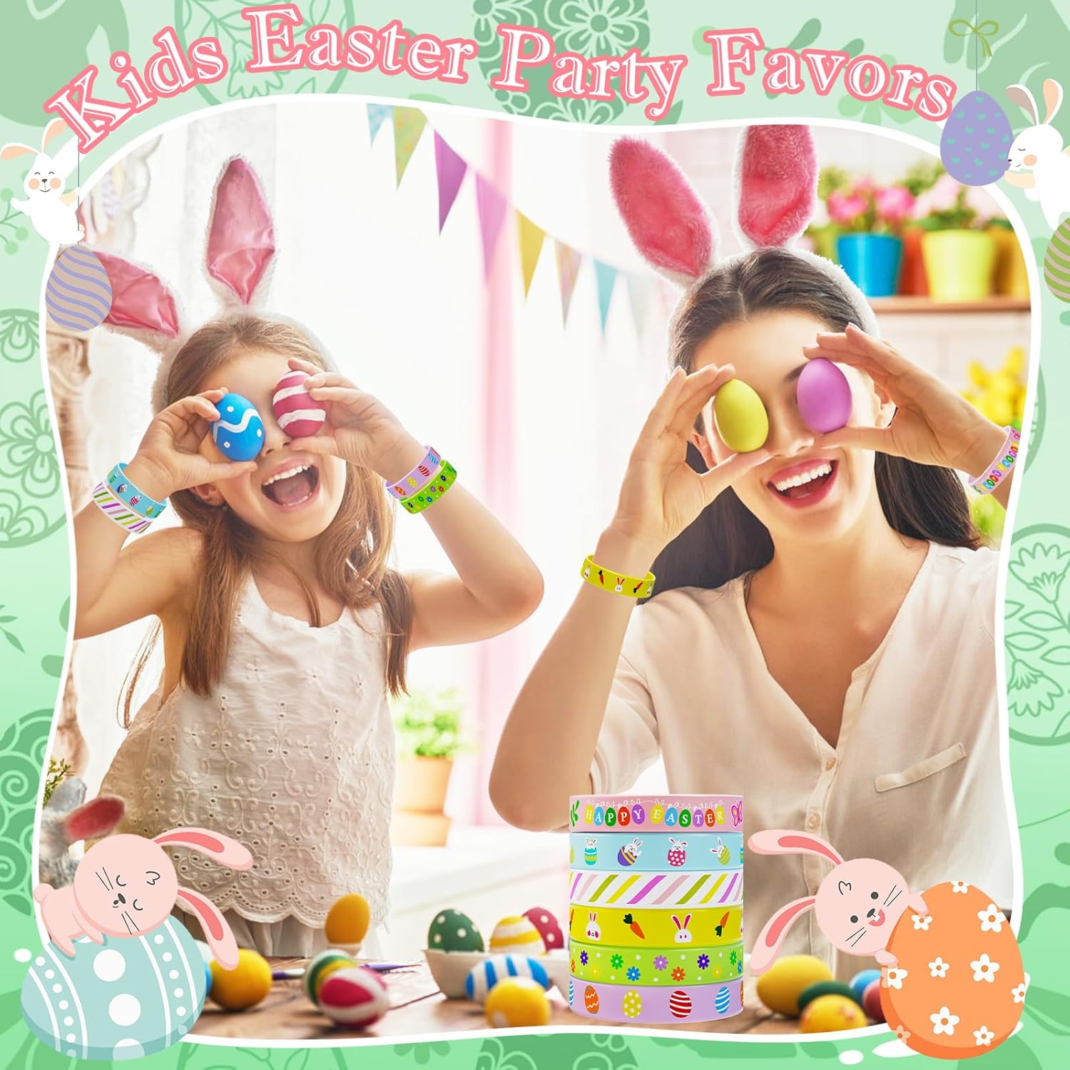 Easter Rubber Bracelets for Kids 30PCS Easter Basket Stuffers Egg Fillers Silicone Wristbands Bulk Easter Party Favors Supplies for Kids Goodie Bag Stuffers Student Gifts Classroom Prizes Accessories