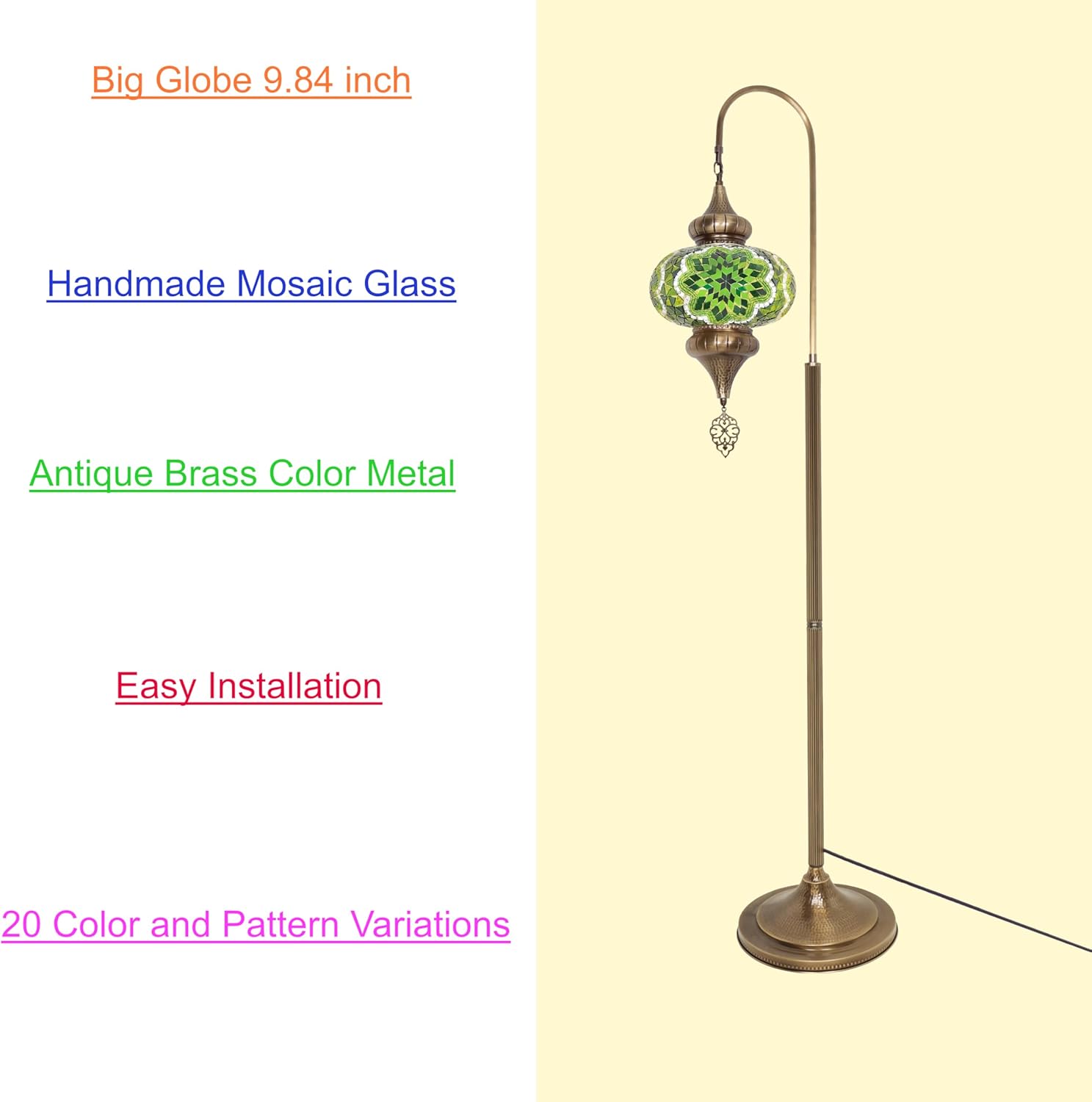 Enchanting Turkish Mosaic Floor Lamp - Moroccan Swan Neck Design, Stunning Colorful Floor Lamp for Living Room, Exquisite Turkish and Moroccan Lamp Collection (Green Flower)