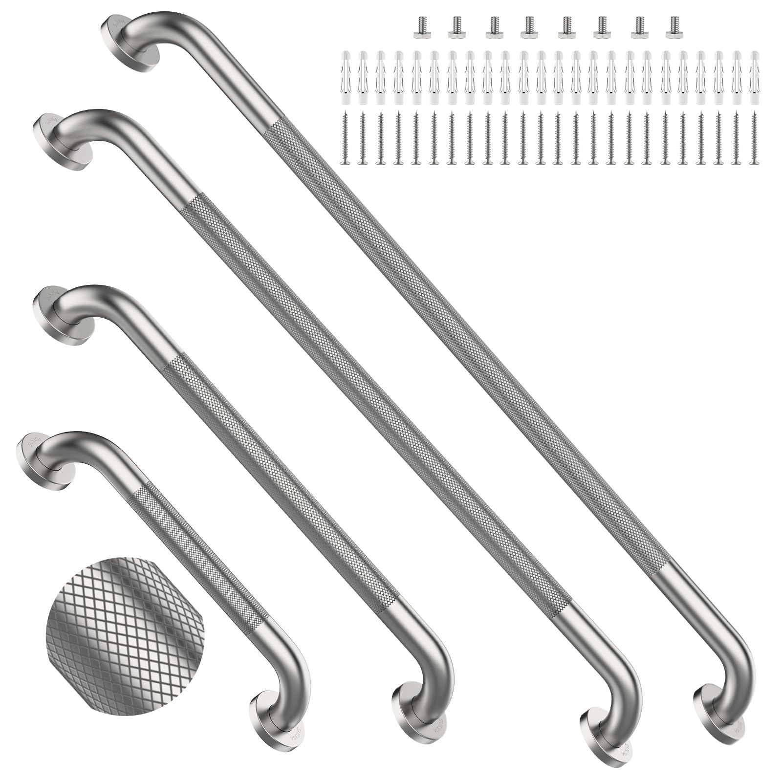 Brushed Nickel Commercial Grab Bar Bundle 16"24"36"40", Shower Grab Bar Set