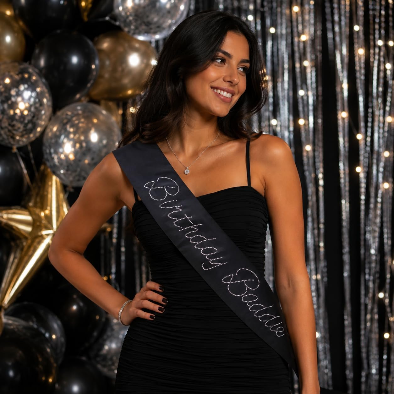 Birthday Sash, Black Rhinestone Birthday Baddie Sash Party Favors for Women