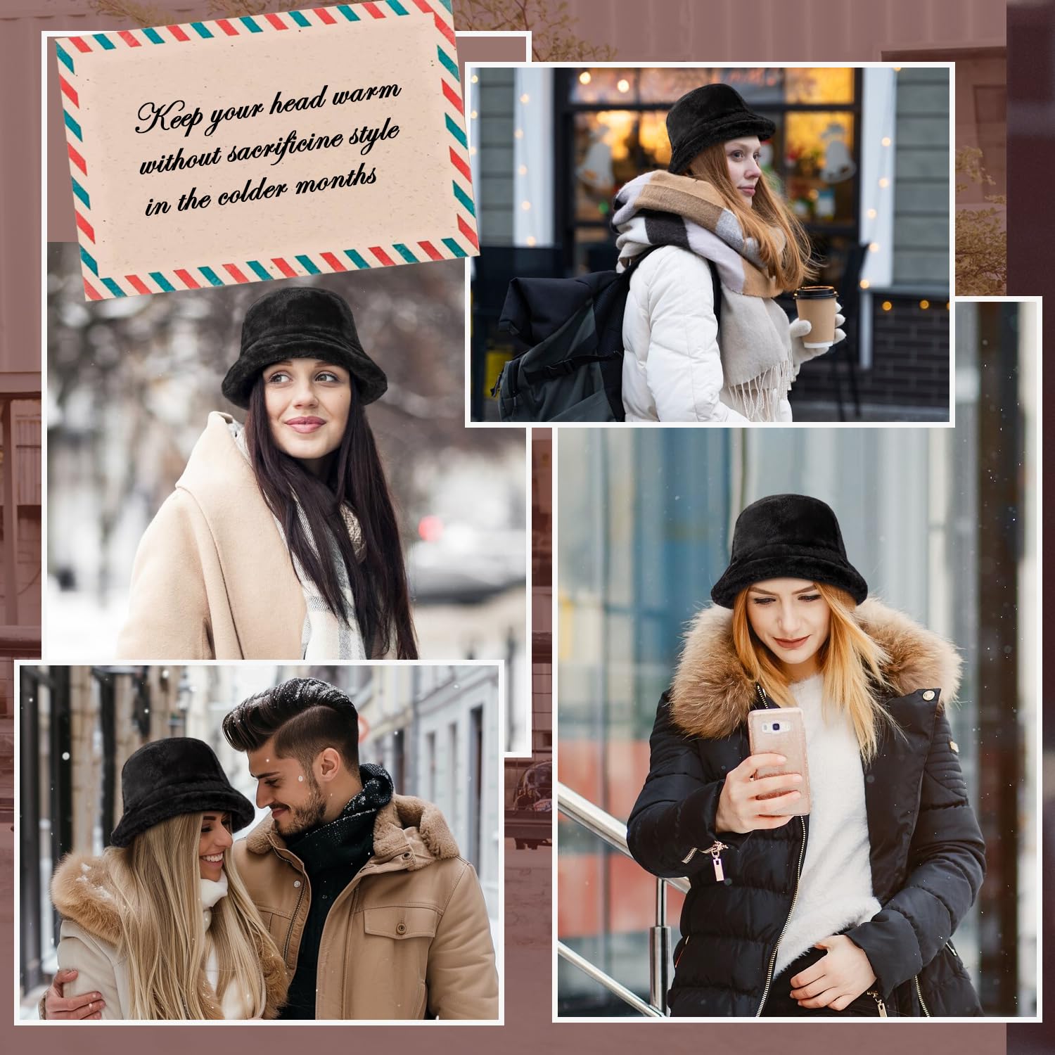 HONGTEYA Winter Bucket Hat Fluffy Faux Fur Fisherman Cap for Women Men Solid Color Style