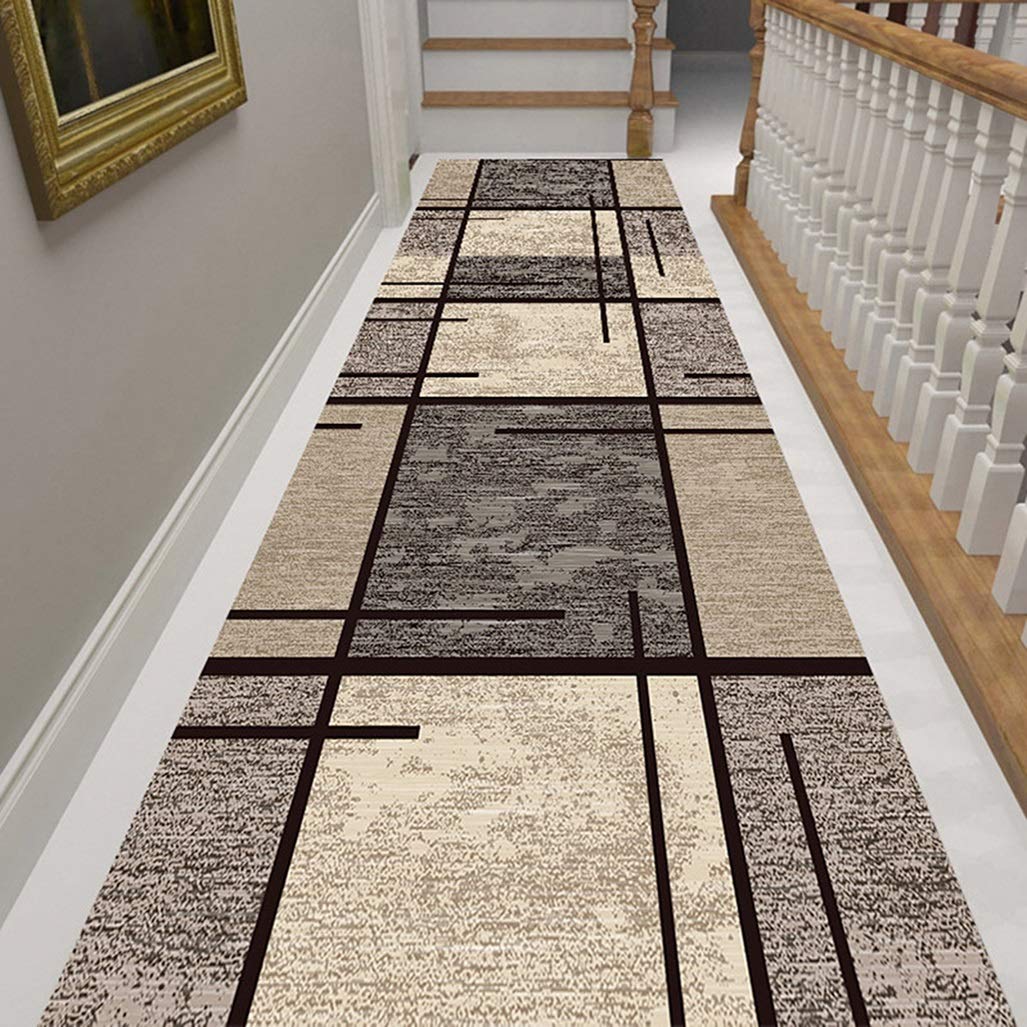 Łatwe do czyszczenia chodniki, chodnik na dywan, wysokiej jakości brązowy antypoślizgowy, wytrzymała mata barierowa, dostępna w 10 rozmiarach (60 cm x 180 cm (chodnik)) (kolor: B, rozmiar: 500 x 60 cm)