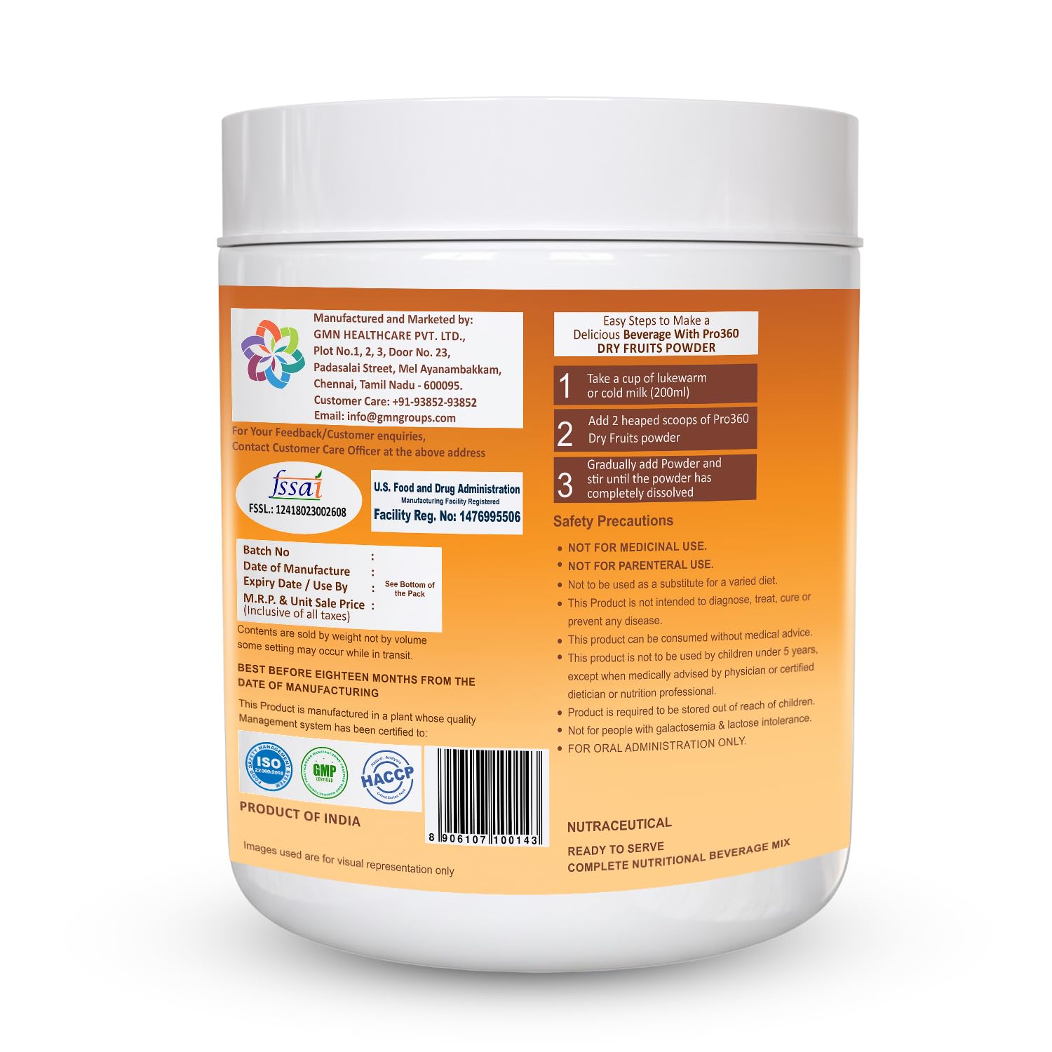 Pro360 Dry Fruits Protein Powder With Natural Dry Fruits With Immunity Boosters - Zinc, Vitamin C, Vitamin D (250g+250g) Pack of 2 1