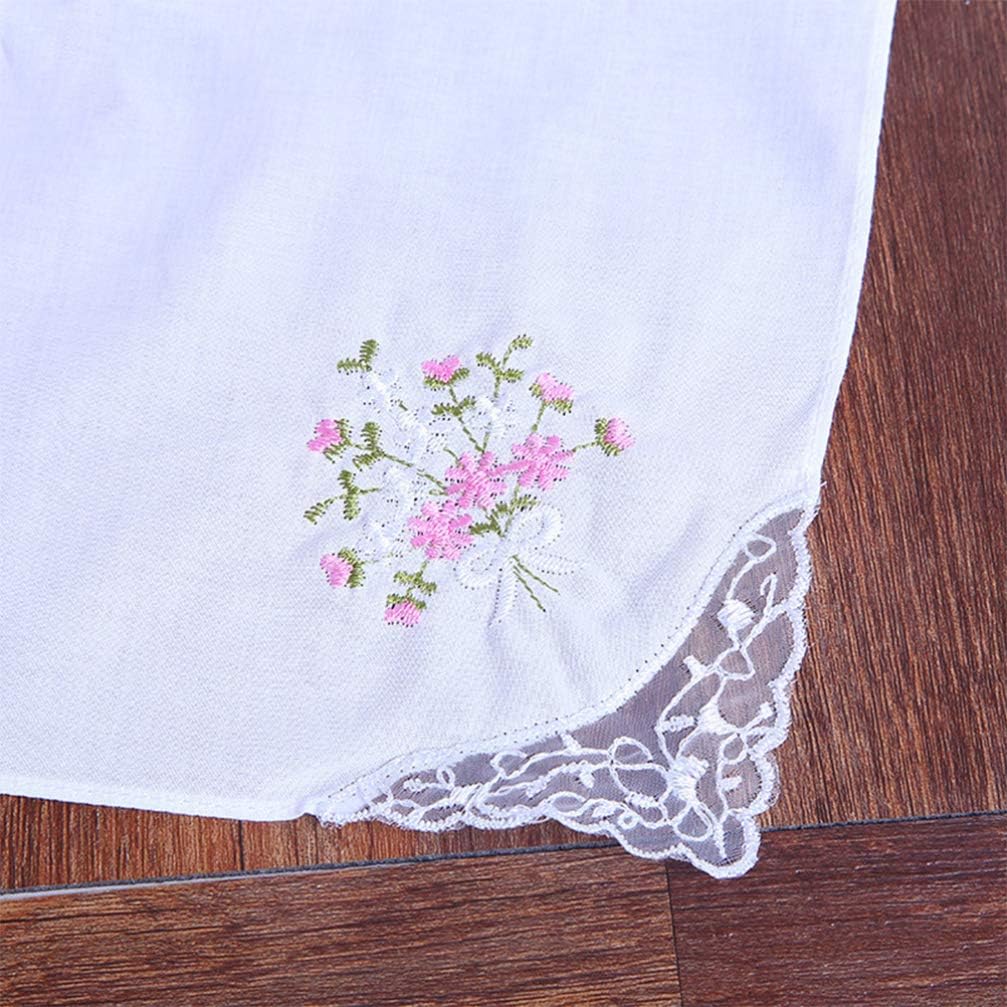 Amosfun Embroidered Cotton Lace Handkerchiefs for Women Vintage Floral Edge Napkins 11X11 Inch Elegant Wedding and Tea Party Accessories Soft Absorbent Fabric 6Pcs - Image 5