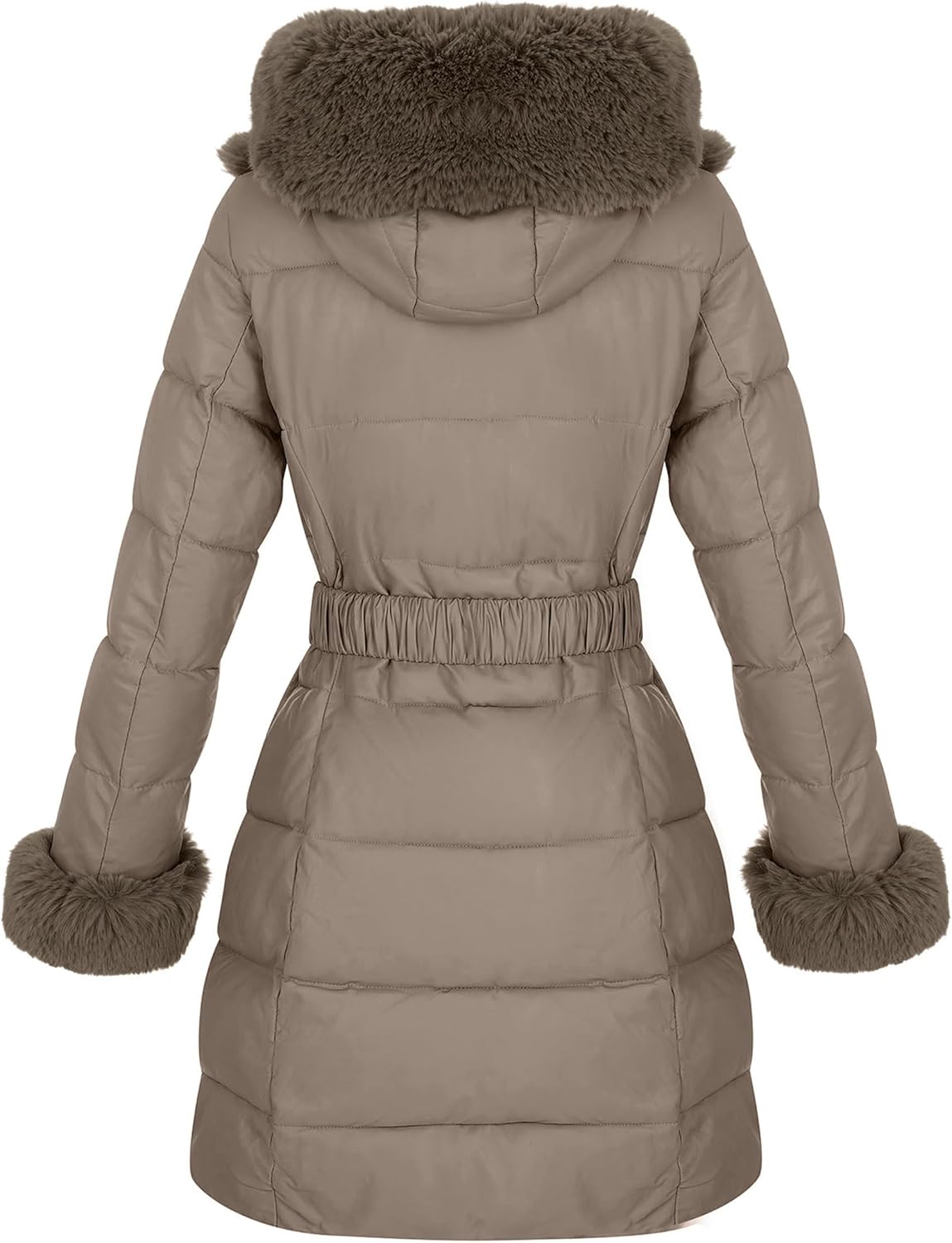 RISISSIDA Women Cold-resistant Winter Fur Lined Coat,Puffer Jacket with Long Fur Trim Hooded,Warm Leather Bubble Overcoat - Image 4