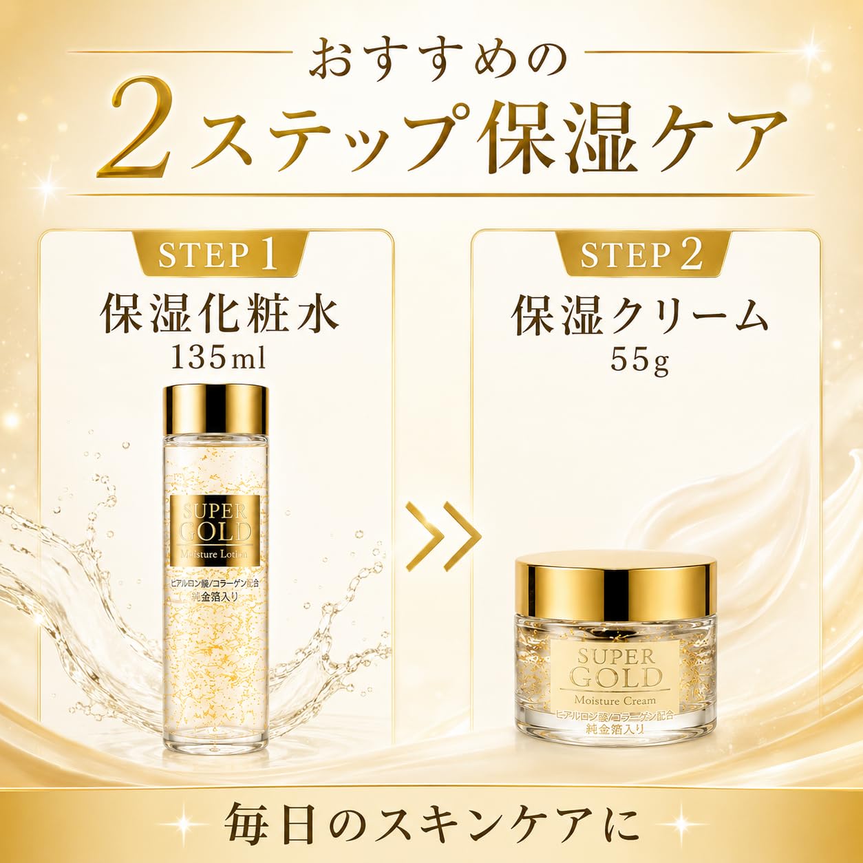Amazon | スーパーゴールド 純金箔入り 保湿化粧水 + 保湿クリーム 2種
