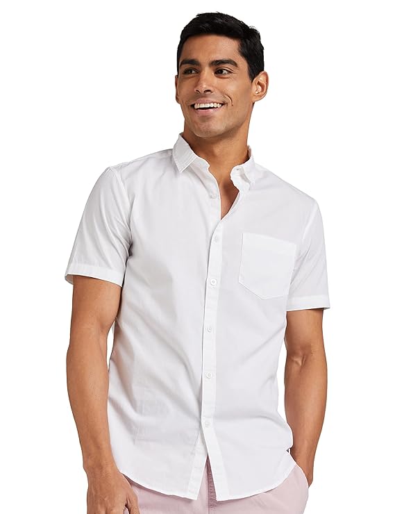 Amazon Brand - Symbol Men's Cotton Shirt Casual Plain Half Sleeve Summer - Regular Fit (Available in Plus Sizes)