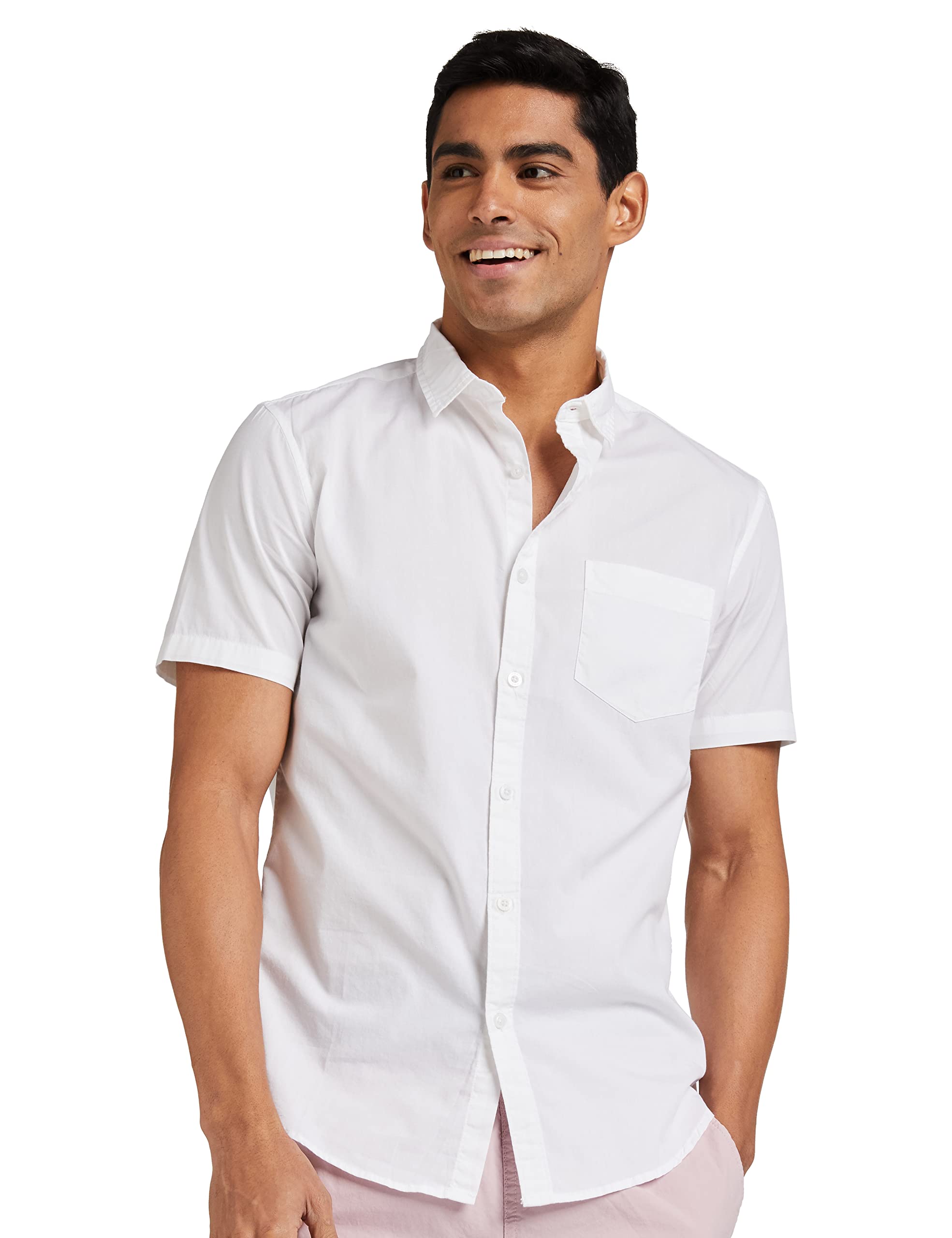 Amazon Brand - Symbol Men's Cotton Shirt | Casual | Plain | Half Sleeve - Regular Fit (Available in Plus Size) (White_4X