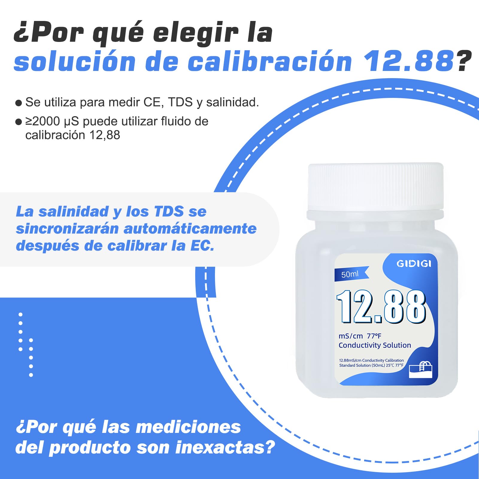 Solución de Calibración de CE/TDS (4 x 50 ml) de 12,88 mS/cm | Solución Calibración de Conductividad 12880 μS/cm, Para La Calibración de Alta Precisión de Medidores de TDS, CE y Salinidad