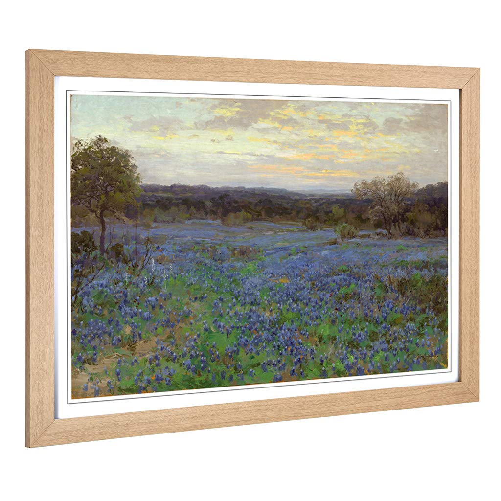 Big Box Art Framed Print of Julian Onderdonk Hillside of Blue Bonnets 3 Design | Wall Art Picture | Home Decor for Kitchen, Living Room, Bedroom, Hallway, Oak, A2 / 24.5x18 Inch / 62x45cm