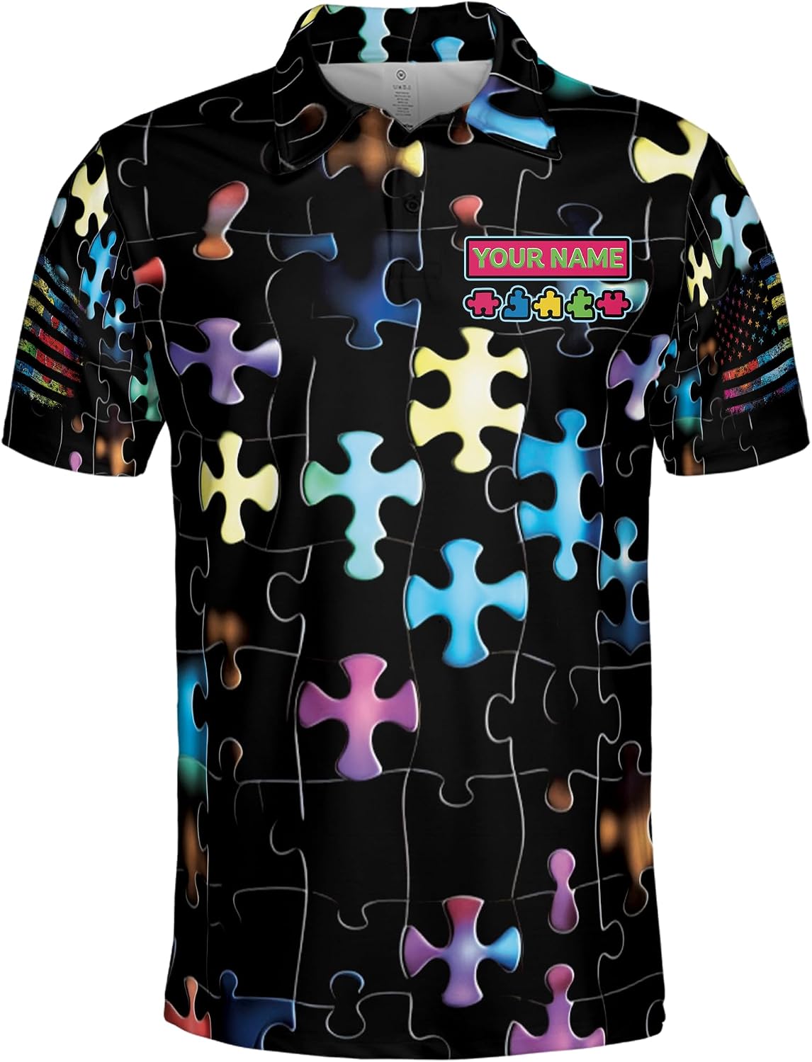 ThuhaTree Store Personalized Name Autism Awareness Hearts Colorful Men & Women Polo Shirt S-5XL, Polo Autism Shirt