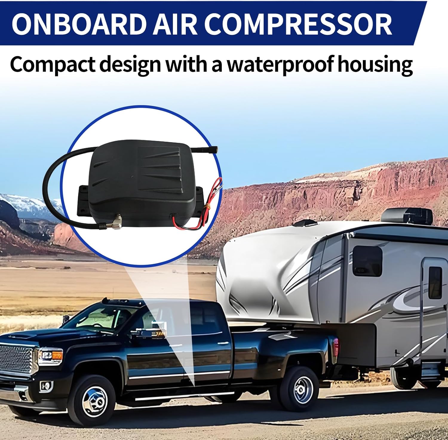 25804 On Board Air Compressor System Air Shock Controller Air Compressor and Air Pressure Gauge Air Line T Fittings for Ram/Chevy/Ford/Silverado/GMC Trucks Vans