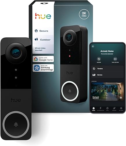 Philips Hue Timbre de video seguro con cable, resolución 2K, visión gran angular, notificaciones, integración con luces de tono, audio