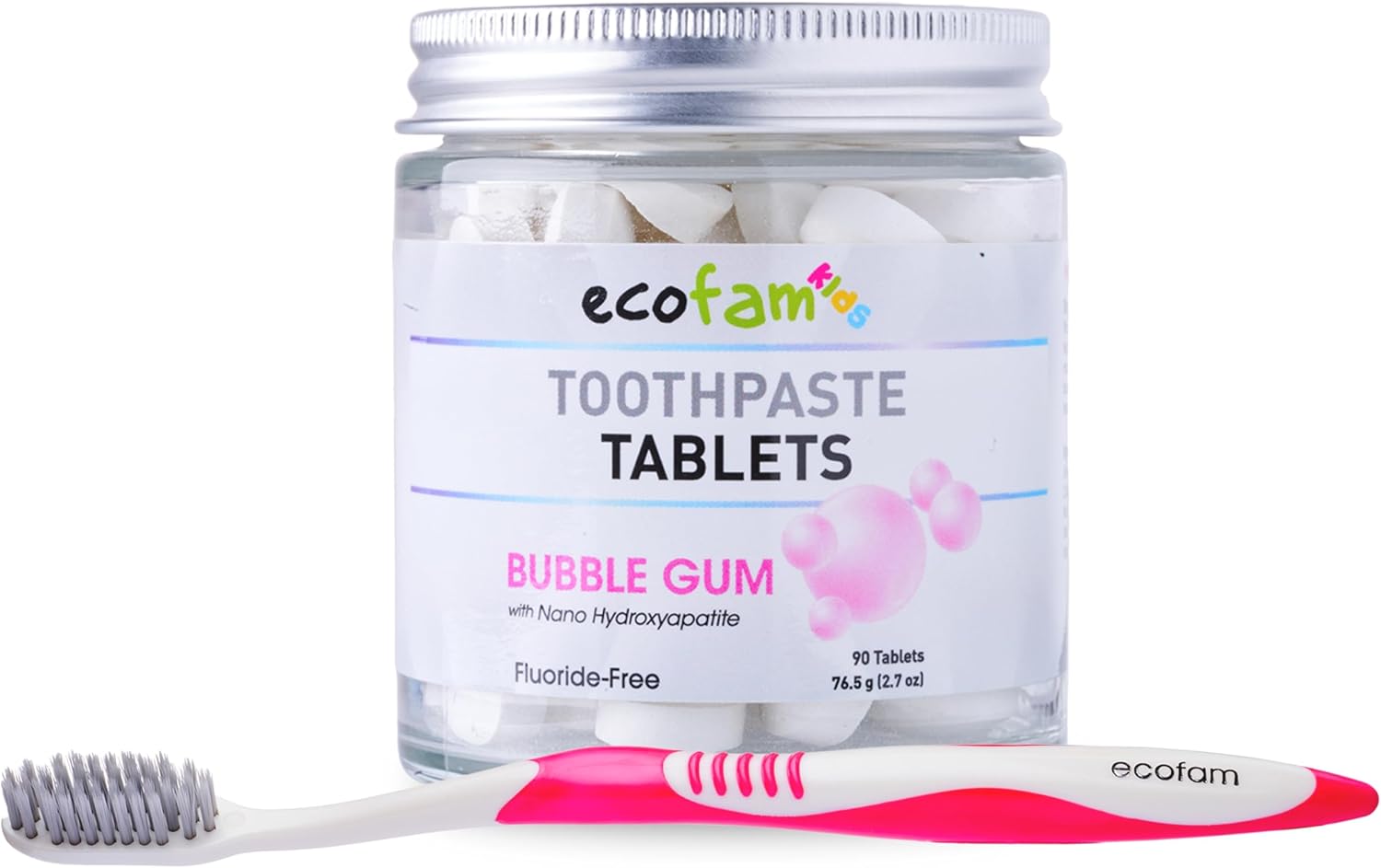 Ecofam Toothpaste Tablets 90 Count Bubblegum in Glass Jar
