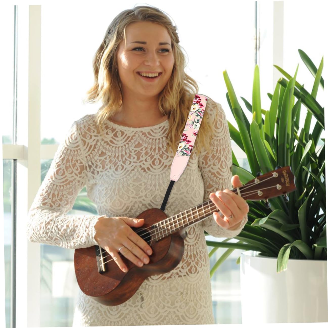 Weihnachten Party Ukulelengürtel Verstellbar aus Nylon für Ukulele, Rosa