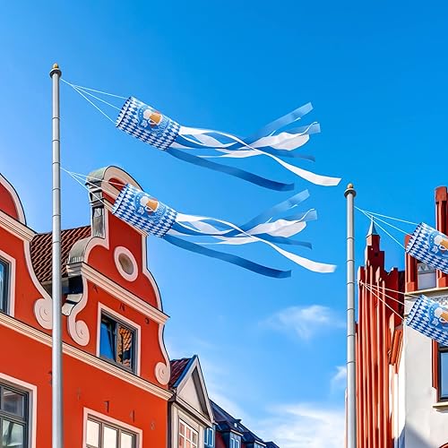 Miniatura 2 de PRETYZOOM Calcetines de viento de la bandera del Oktoberfest, decoración de patio para festivales de cerveza, banderines de estilo bávaro, pancarta