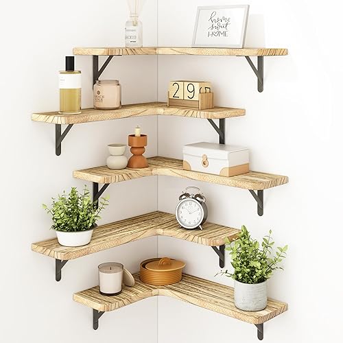 Fixwal Floating Shelves for Wall, Rustic Wood Wall Mounted Corner