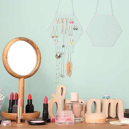 Miniatura 10 de 2 soportes de pared para aretes de pared, organizador de aretes colgantes, soporte decorativo con forma de cuadrícula de diamante, estante de