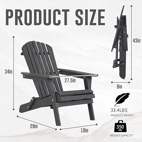 Miniatura 3 de FDW Sillas Adirondack resistentes a la intemperie con madera de pino texturizada para patio, césped, jardín, terraza, piscina, playa, hoguera