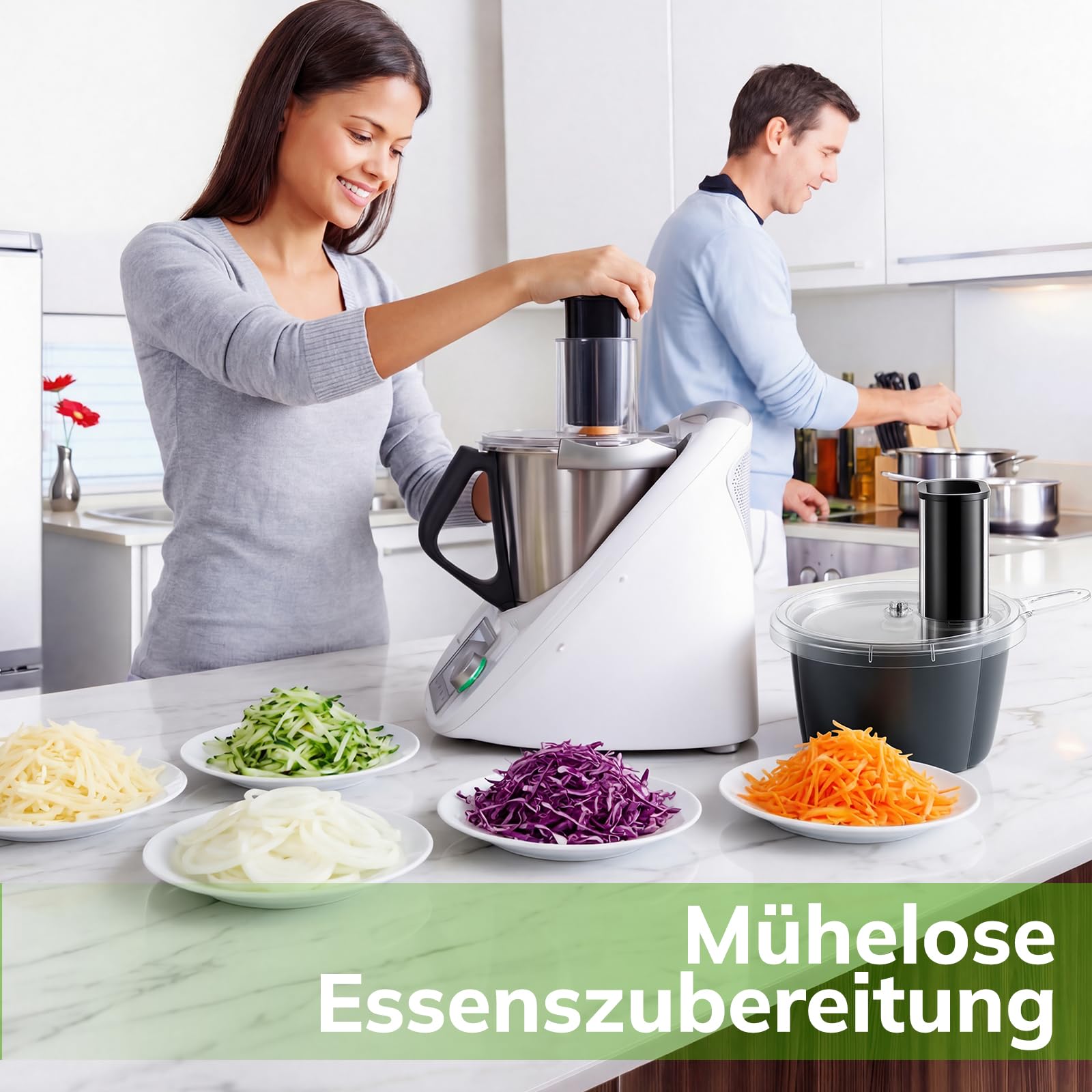 Gemüseschneider für Thermomix TM5 & TM6, Spiralschneider & Gemüsereibe Edelstahl für Zucchini Kartoffeln Karotten Obst, Vegetable Chopper Slicer Gemüsefriseur mit 2 Schnittstärken Ohne Küchenmaschine