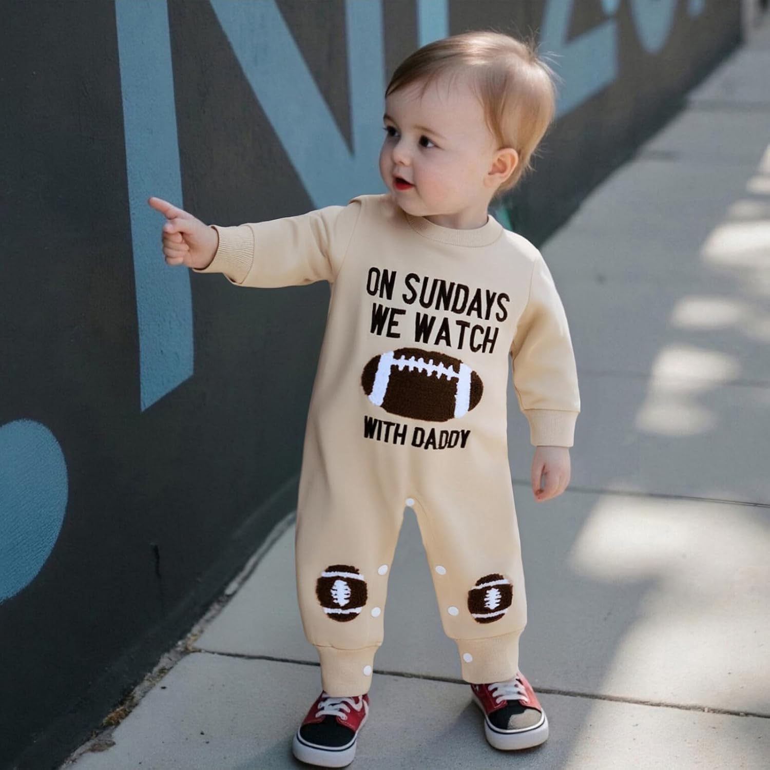 allshope Newborn Baby Boy Girl Fall Outfit Romper Long Sleeve Football Embroidery Jumpsuit Bodysuit Cute Infant Clothes - Image 5
