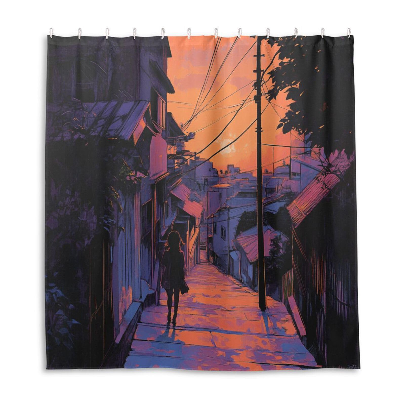 Rideau de douche en polyester 167x183 cm lavable avec crochets pour baignoire