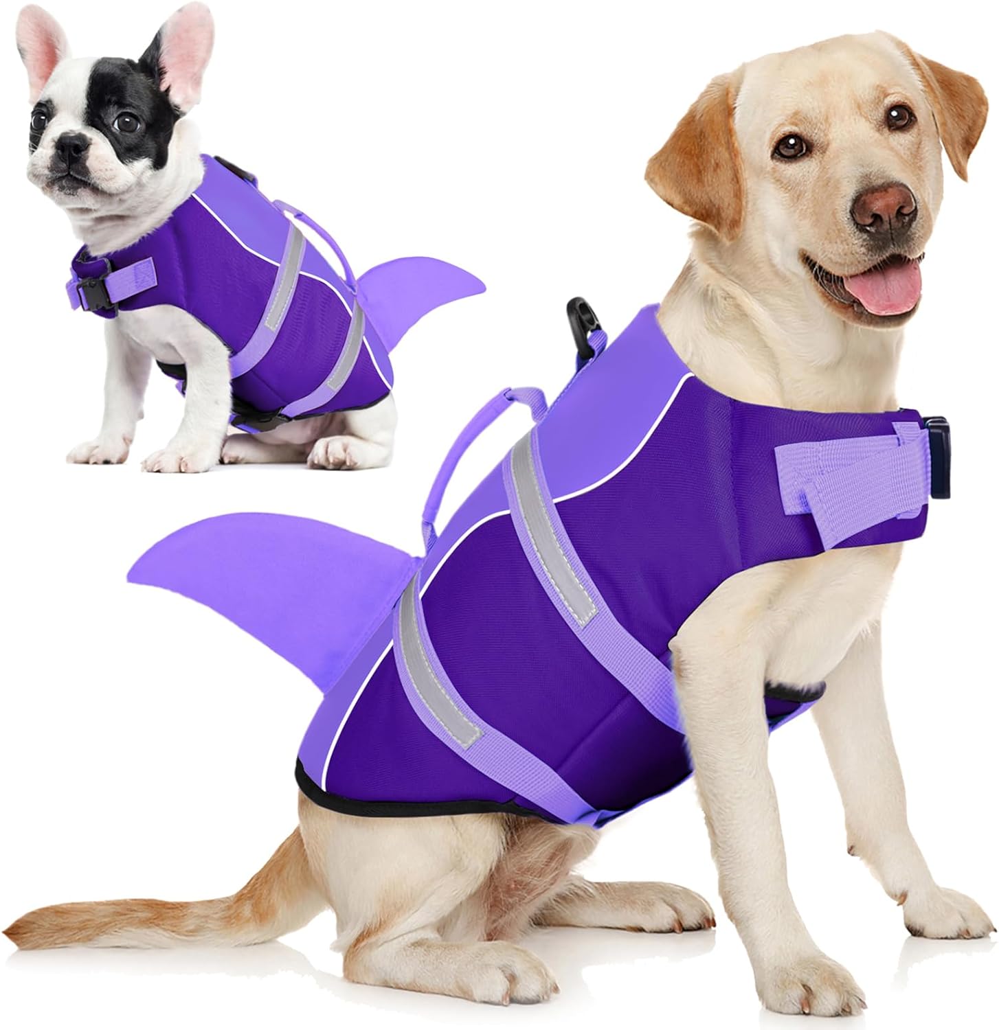 AOFITEE Dog Life Jacket, Dog Life Vest for Swimming, High Flotation Dog Life Vests with Rescue Handle, Reflective French Bulldog Life Jacket, Shark Fin Dog Life Jacket for Small Medium Large Dogs