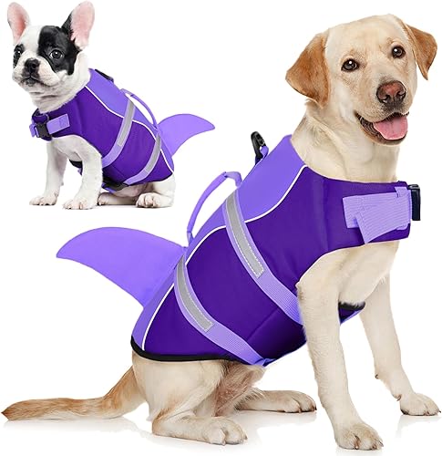 Vista 7 de AOFITEE Chaleco salvavidas para perros, ajustable, de ripstop con asa de rescate para perros pequeños, medianos y grandes, 5 tamaños, s, Salvavidas