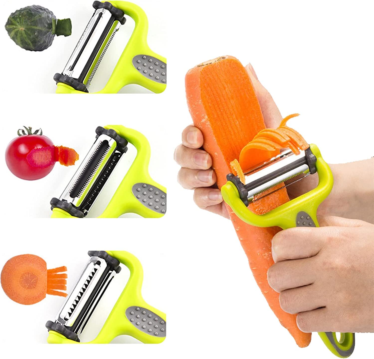 we3 3 in 1 Vegetable Peeler - Citrus Fruit Peeler for Apple Orange Lemon Carrot and Potato Peeler with Rotating Serrated and Julienne Stainless Steel Slicer Blades. offers donot miss