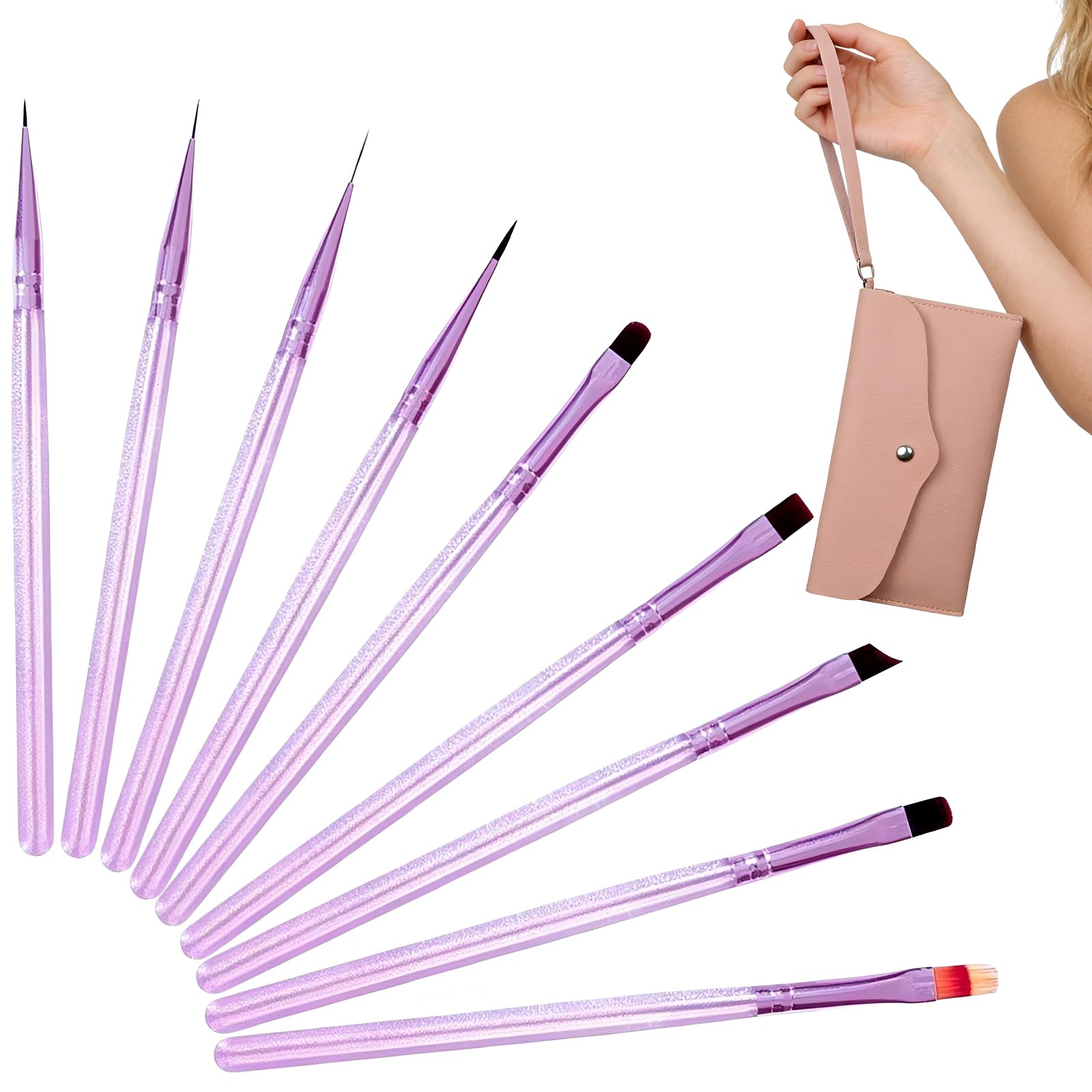 9 Piezas Pinceles para Uñas, Pincel Gel Uñas Constructor, Kit Manicura DIY con Bolsa de Almacenamiento, para Decoración y Principiantes