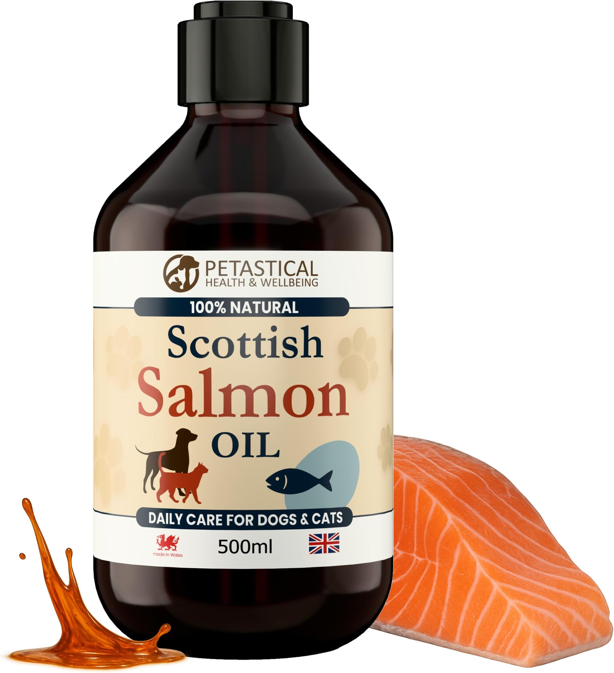 Salmon Oil for Dogs & Cats | Omega-3 & Omega-6 Fish Oil Supplement for Healthy Skin, Coat & Joints | Sustainably Sourced | No Pump Needed (500ml)