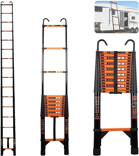 20.66 FT Telescoping Ladder, Steel Ladder with 2 Detachable Hooks | Extendable Ladder with 330 Lbs Capacity, Non-Slip Feet and Compact Folding Design for Home, RV and Outdoor Tasks