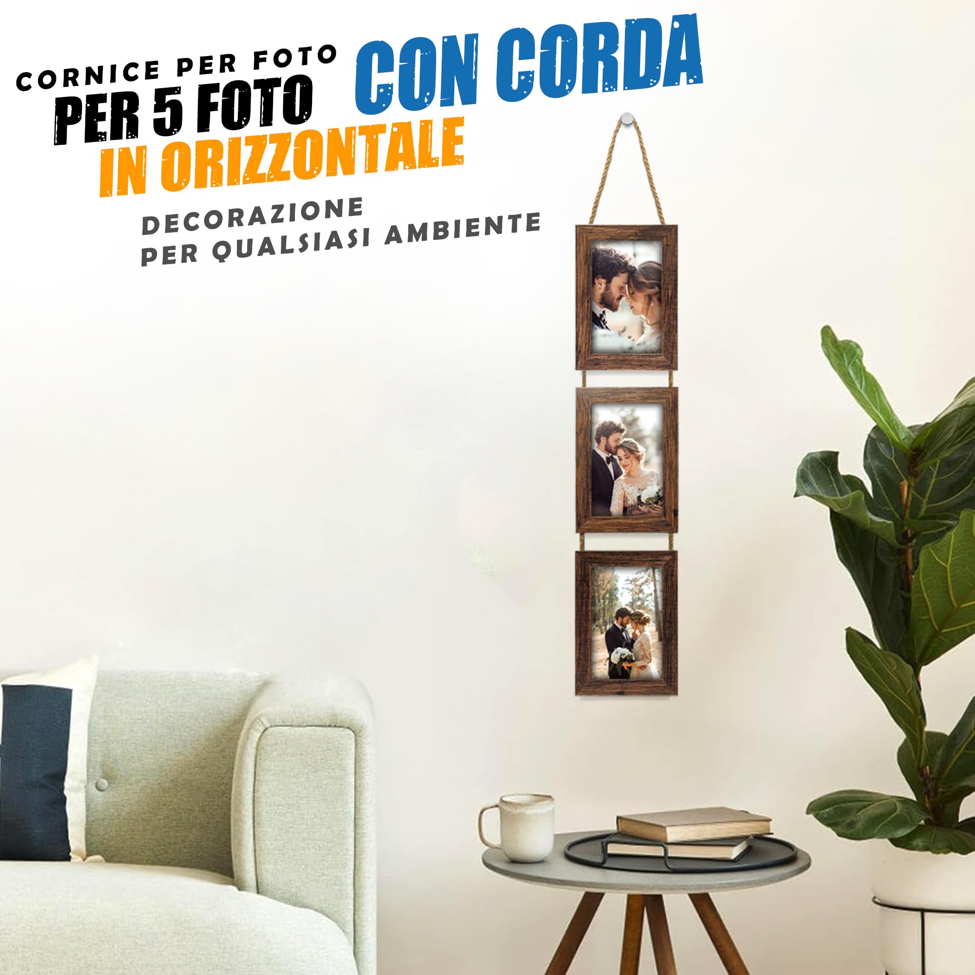 Set Cornici Foto Multiple da Parete con Corda Portafoto Multiplo Decorativo con - Foto 17 di 27