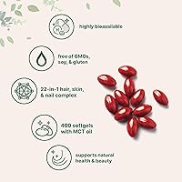 Vista 3 de Micro Ingredients Vitaminas para el cabello, la piel y las uñas para mujeres y hombres, 400 cápsulas blandas con aceite MCT, aceite de argán 22