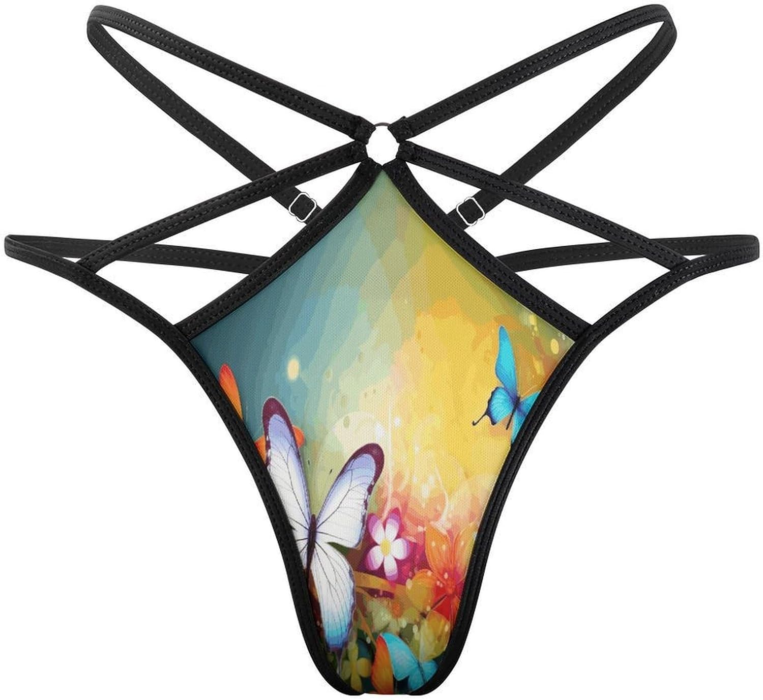 Women's Sexy G-String Thong Panties, Sheer Mesh T-back Underpants | Colorful with Butterfly Breathable Stretchy Low Rise Underwear, Comfort Soft No Show Panties for Date Night, 3X-Large