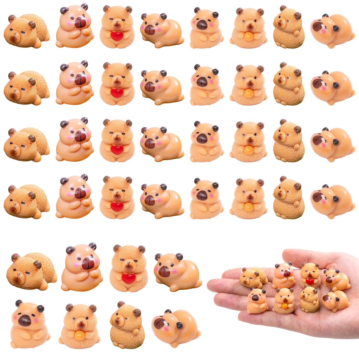 40Pcs Mini Capybara Animals Set, Mini Resin Figurines, Miniature Capybara Figures