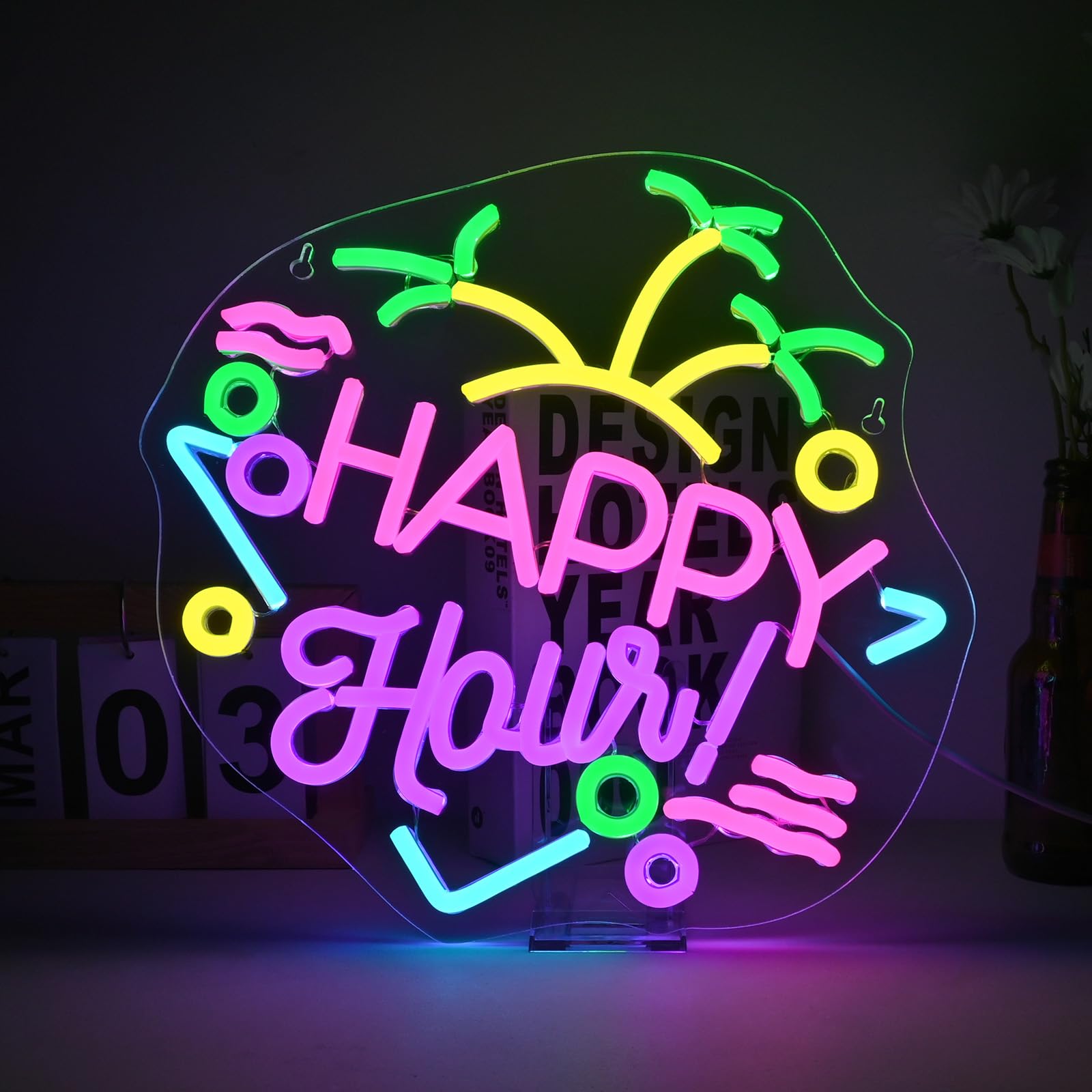 DREAMFORT Happy Hour Neon Sign Dimmable Light Up Led Signs for Bars, Game Room, Beach bar, Home Decor Bar Neon Light Sign Man Cave Room โ image 1