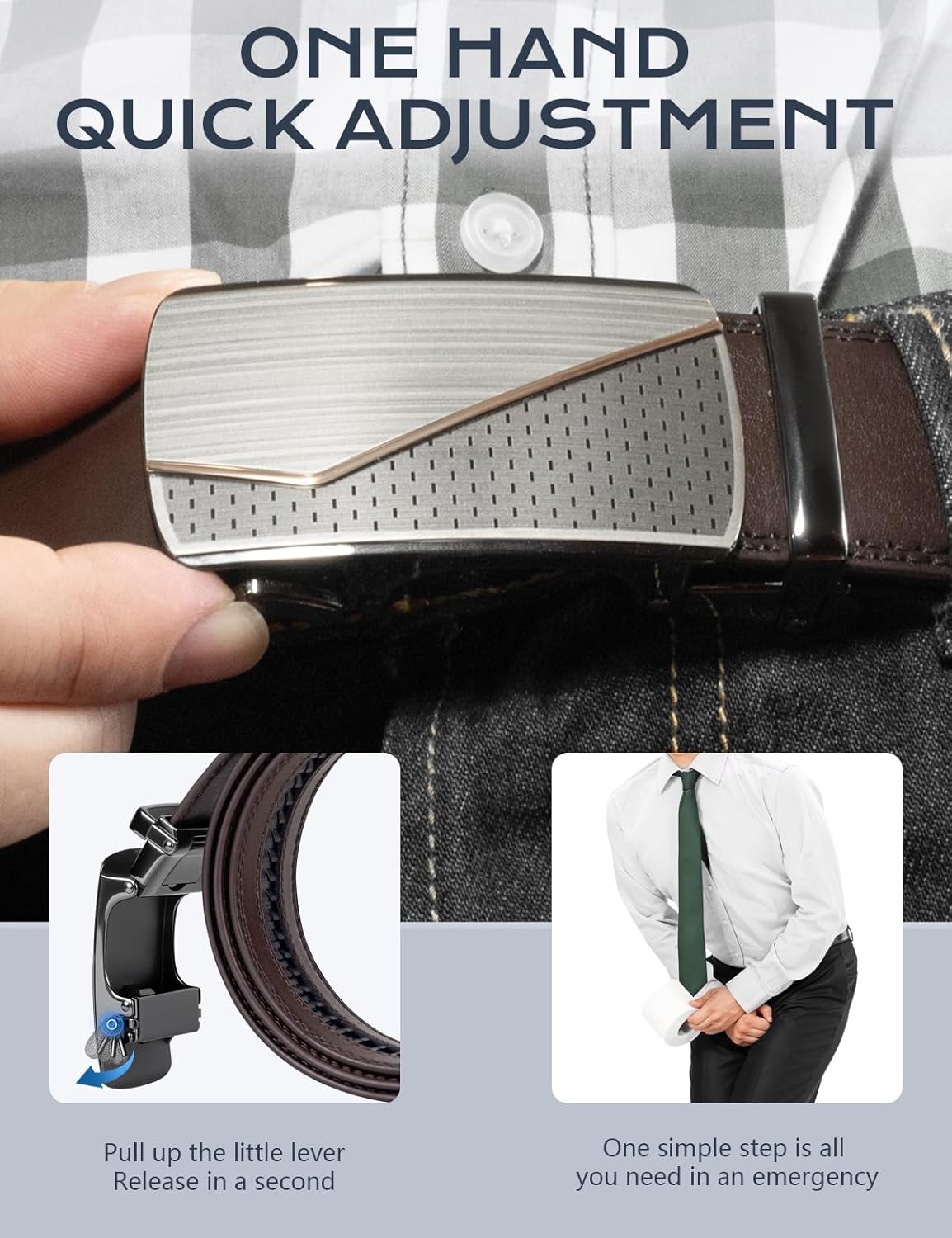 Ratchet Belts for Men, Dress Ratchet Belt Genuine Leather 1 3/8", Mens Belt with Automatic Alloy Buckle - Image 4