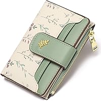 Vista 1 de Billeteras pequeñas para mujer, con bloqueo RFID, bolsillo con cremallera, tarjetero con ventana de identificación, Verde, Slim