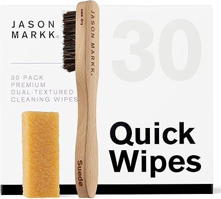 Jason Markk Suede Kit & Quick Wipes Bundle, Shoe & Sneaker Cleaner, Brush & Stain Eraser w/ 30-Pack of Wipes, Dual-Textured for Superior Cleaning, Safe for Leather, Suede, Nubuck, Cotton, Knits