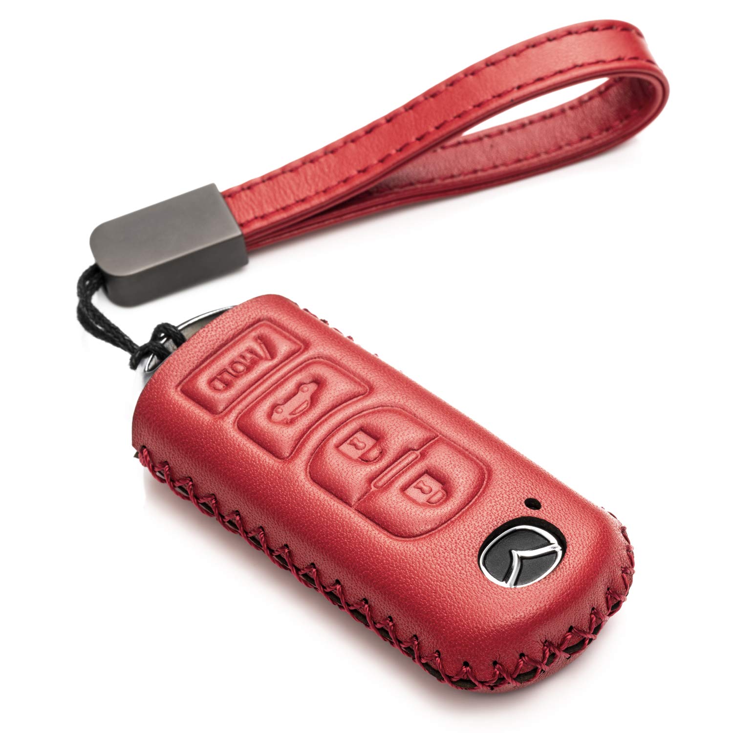 Vitodeco Genuine Leather Smart Key Fob Case Cover Protector Compatible for Mazda 3, 6, CX-5, CX-7, CX-9, MX-5 Miata, Atenza Axela (4 Buttons, Red)