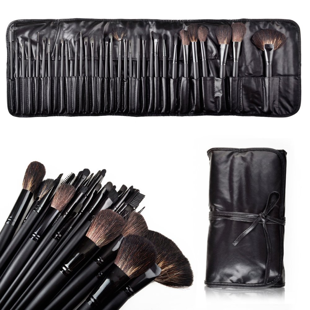 MelodySusie Natural Hair Made 32 Count Super Professional Studio Brush Set with Leather Pouch
