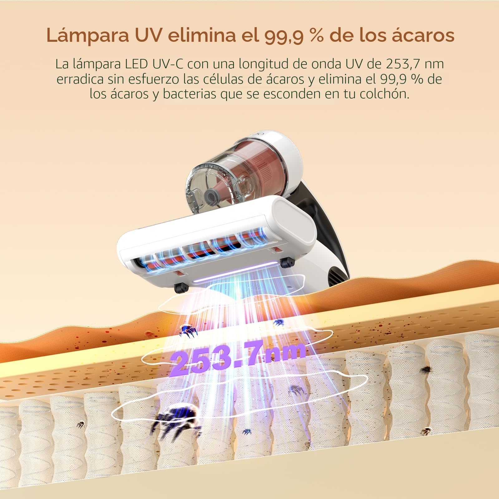 JIGOO J200 Aspirador de Ácaros, 500W Aspiradora antiácaros de Mano con Luz UV, función de ultrasonido, Especial Alergias, Antiácaros Mata el 99.9% de los Ácaros, Especial para Colchones y Sofás