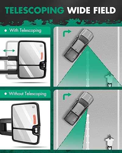 Miniatura 4 de SCITOO Espejos de remolque, espejos de remolque negros para camioneta 2014-2018 para Chevy para GMC 1500 2015-2019 para Chevy para GMC 25003500 HD