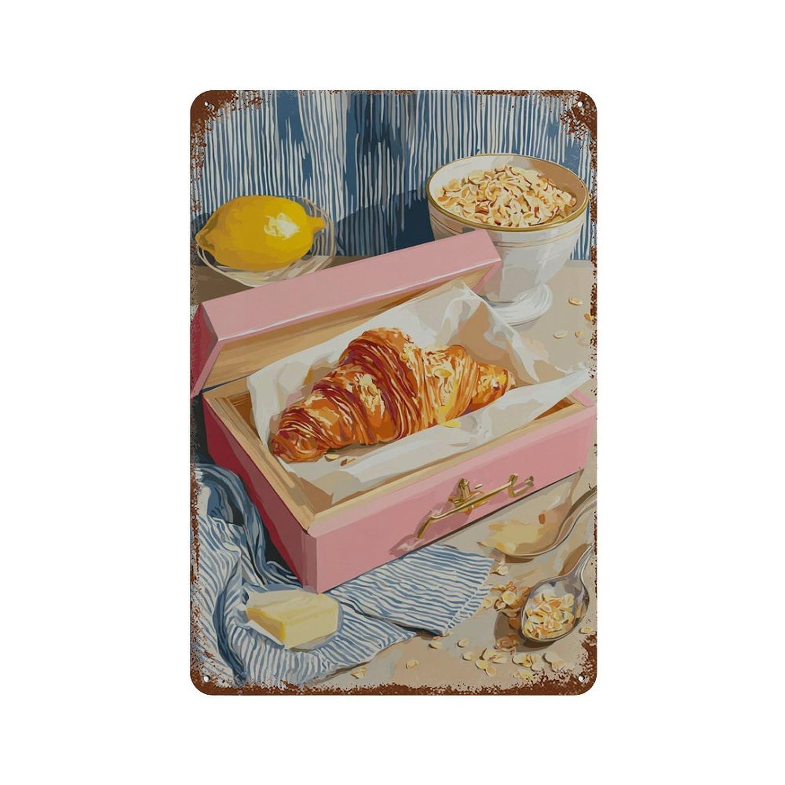 xiaoxiaoshen Croissant Breakfast Kitchen Colourful Modern Cafe Dining Room Wall Decor Art Metal Tin Poster Modern Home Decor Art Home Bar Shop Decorations Vintage Sign 30x20cm