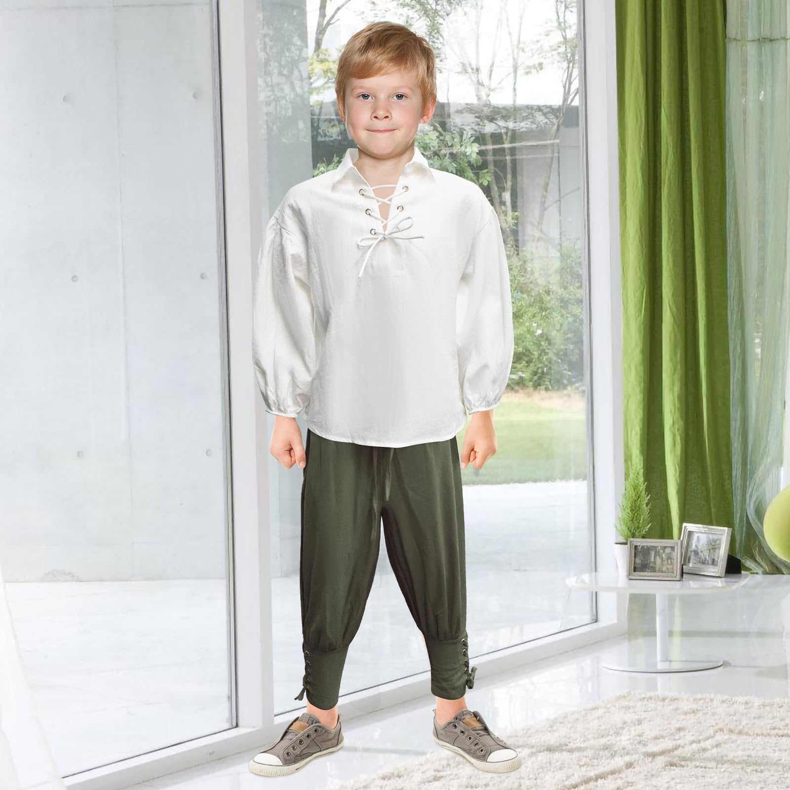 Jungen Mittelalterliche Piraten Set Shirt & Knöchel Hosen Kinder Renaissance Halloween Kostüm Schottische Jacobite Tops und Hosen