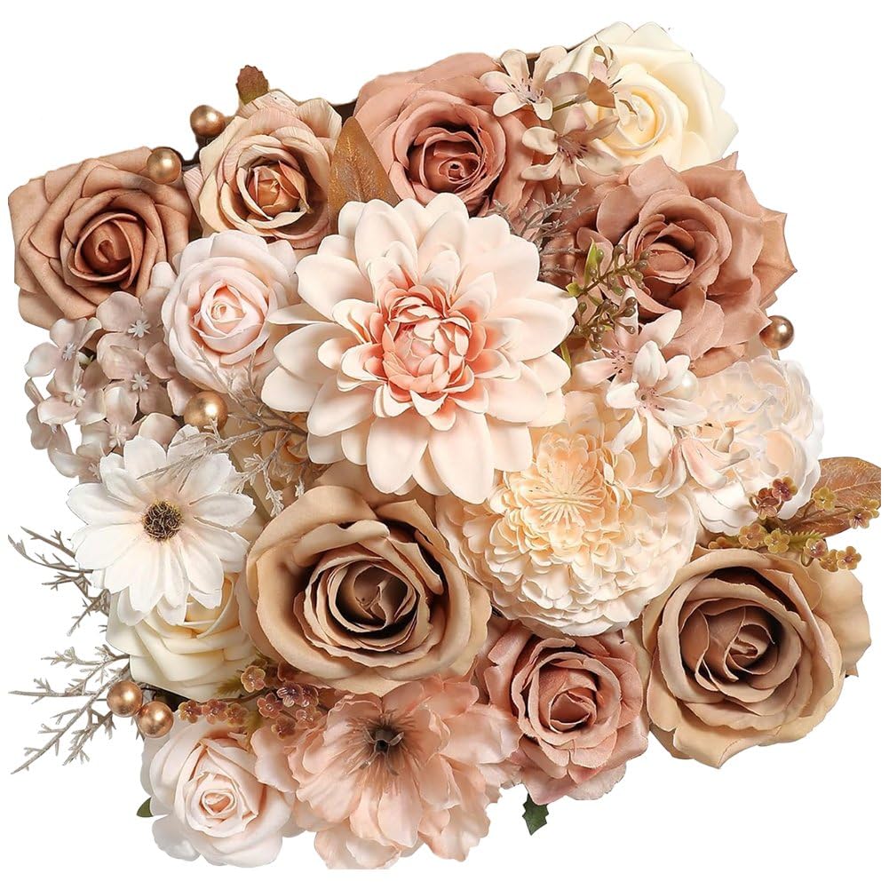 Fleurs artificielles en coffret pour bouquet de mariée et déco avec roses et tiges