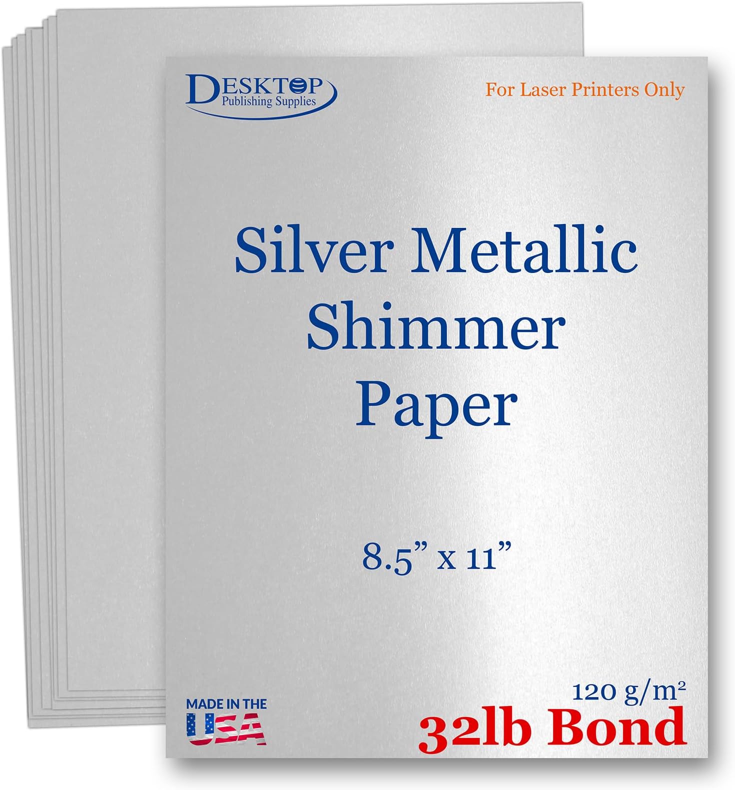 40 Sheets Silver Metallic Shimmer Paper - 8.5 x 11 Inch - 32lb Bond Double-Sided Laser Printer Paper - For Invitations, Menu's, Crafts